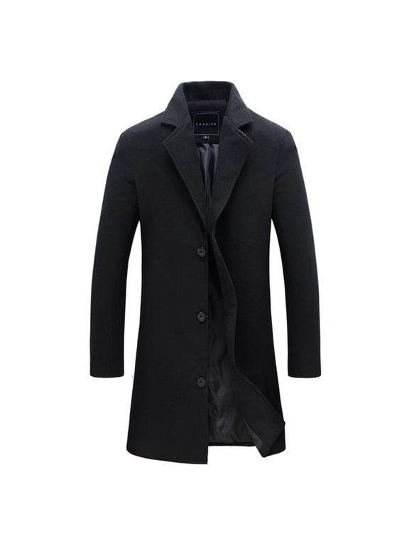 Mens Trench Coat Winter Long Sleeve Casual Long Jacket Warm Comfy Overcoat Fashion Solid Color Pea Coat wih Pockets