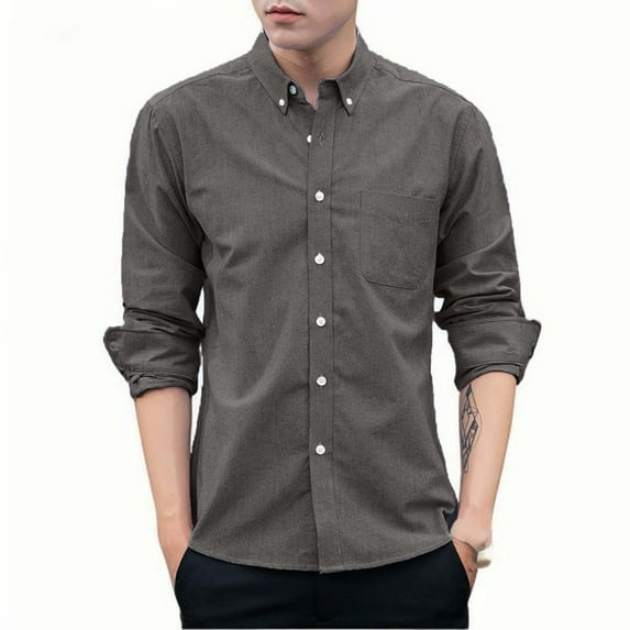 cocolona Mens Turn-down Collar Button Shirts Casual Solid Color Dressy Work Shirts Blouses Lightweight Comfy Tops with Pocket
