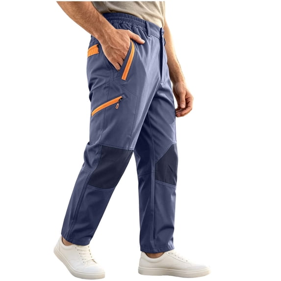 cocolona Mens Windbreaker Outdoor Hiking Pants Elastic Waist Straight Wide Leg Work Pants with Pockets