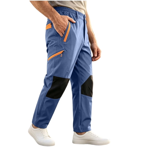 cocolona Mens Windbreaker Outdoor Hiking Pants Elastic Waist Straight Wide Leg Work Pants with Pockets