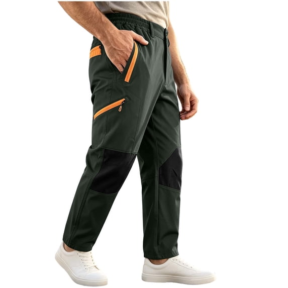 cocolona Mens Windbreaker Outdoor Hiking Pants Elastic Waist Straight Wide Leg Work Pants with Pockets