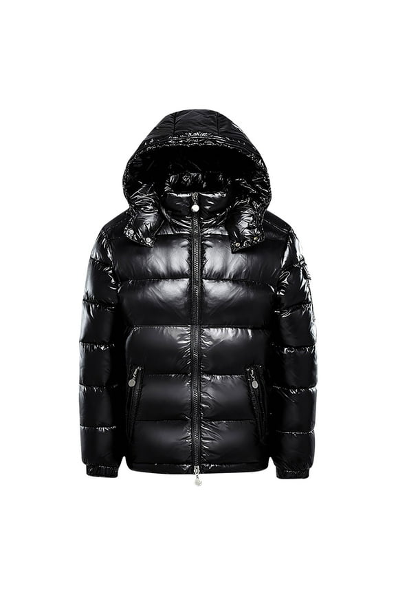 Mens Winter Casual Solid Hooded Down Jacket Long Sleeve Zipper Warm Puffer Jacket Coat with Pocket