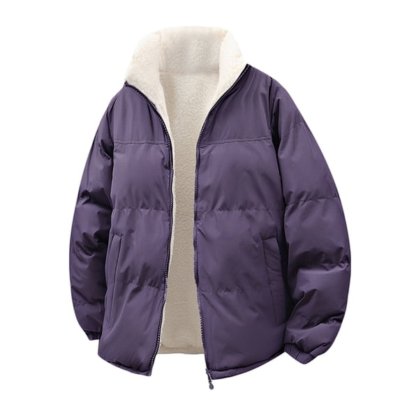 cocolona Mens Winter Fleece Coat Long Sleeve Stand-up Collar Zipper Puffer Jacket Thickened Warm Casual Down Jacket with Pocket
