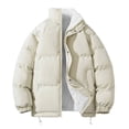 thumbnail image 1 of cocolona Mens Winter Fleece Warm Coat Fashion Casual Solid Color Puffer Jacket Long Sleeve Stand Collar Down Jacket with Pockets, 1 of 3