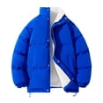 thumbnail image 1 of cocolona Mens Winter Fleece Warm Coat Fashion Casual Solid Color Puffer Jacket Long Sleeve Stand Collar Down Jacket with Pockets, 1 of 3