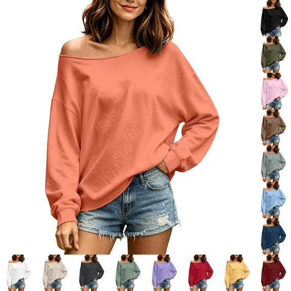 cocolona Off Shoulder Sweatshirts for Women Oversized Pullover Long Sleeve Drop Shoulder Casual Fall Tops