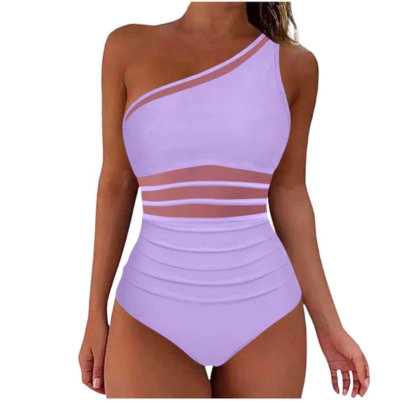 cocolona One Piece Swimsuit Women Summer Color Block One-shoulder Pleated Bathing Suit Vacation Beach Swimwear
