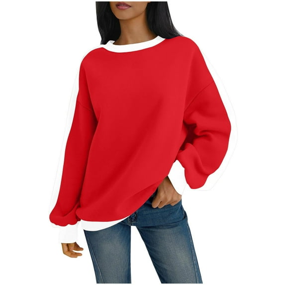 cocolona Oversized Crewneck Sweatshirts for Women Long Sleeve Casual Color Block Shirts Fall Winter Warm Pullover Tops