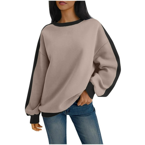 cocolona Oversized Crewneck Sweatshirts for Women Long Sleeve Casual Color Block Shirts Fall Winter Warm Pullover Tops