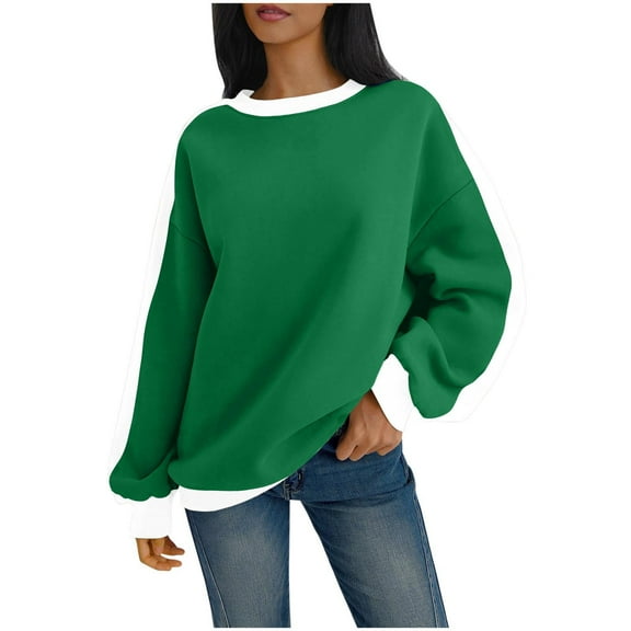 cocolona Oversized Crewneck Sweatshirts for Women Long Sleeve Casual Color Block Shirts Fall Winter Warm Pullover Tops