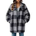 thumbnail image 1 of cocolona Oversized Plaid Jacket for Women Lapel Long Sleeve Button Down Overcoat Casual Fleece Winter Warm Outerwear, 1 of 7