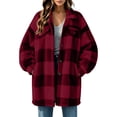 thumbnail image 1 of cocolona Oversized Plaid Jacket for Women Lapel Long Sleeve Button Down Overcoat Casual Fleece Winter Warm Outerwear, 1 of 7