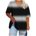 thumbnail image 1 of cocolona Oversized Tshirts for Women Summer Plus Size V-Neck Short Sleeve Gradient Printed Tops Base Tees Casual Trendy Blouses, 1 of 5