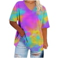 thumbnail image 1 of cocolona Oversized Tshirts for Women Summer Plus Size V-Neck Short Sleeve Tie Dye Tops Base Tees Casual Trendy Blouses, 1 of 4