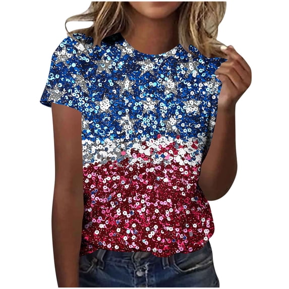cocolona Patriotic Shirts for Women 4th of July Crew Neck Short Sleeve Tops Summer Casual Basic Graphic Tees