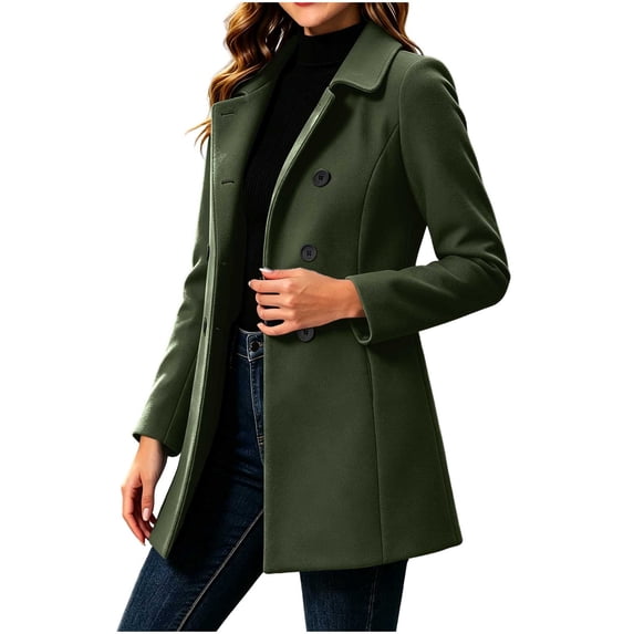 cocolona Pea Coats for Women Casual Open Front Notched Lapel Overcoat Long Sleeve Double Breasted Elegant Trench Coat