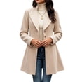 thumbnail image 1 of cocolona Pea Coats for Women Solid Color Elegant Notched Lapel Single Breasted Overcoat Slim Fit Pleated Hem Long Jacket, 1 of 7
