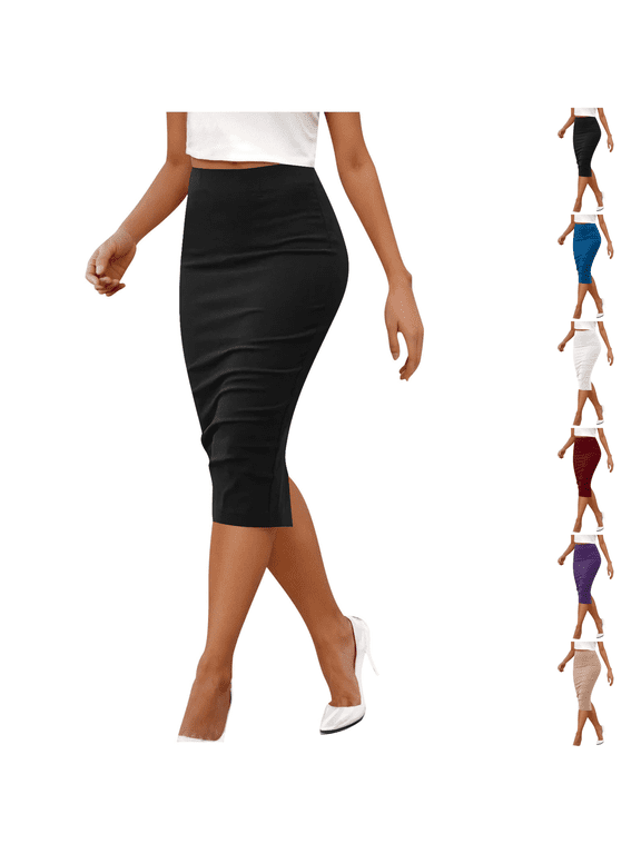 Pencil Skirts for Women Fashion Casual Solid Color Stretch Comfy Bodycon Midi Skirts Office Work Elegant Skirts