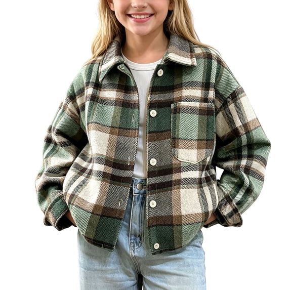 cocolona Plaid Jackets for Girl Oversized Long Sleeve Button Down Coat Casual Lapel Fall Trendy Outfits