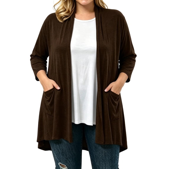 cocolona Plus Size Cardigan for Women Solid Color Long Sleeve Open Front Lightweight Casual Fall Tops with Pockets