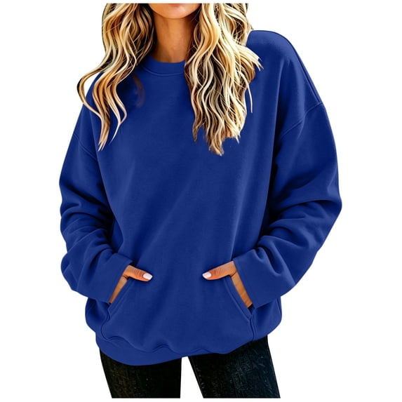 cocolona Oversized Pullover Sweatshirts for Women Long Sleeve Crew Neck Shirts Loose Fit Solid Color Fall Tops with Pockets