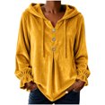 thumbnail image 1 of cocolona Plus Size Velvet Hooded Sweatshirts for Women Button Down V Neck Long Sleeve Hoodies Ruffle Cuff Pleated Fall Winter Tops, 1 of 4