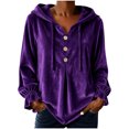 thumbnail image 1 of cocolona Plus Size Velvet Hooded Sweatshirts for Women Button Down V Neck Long Sleeve Hoodies Ruffle Cuff Pleated Fall Winter Tops, 1 of 4