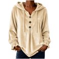 thumbnail image 1 of cocolona Plus Size Velvet Hooded Sweatshirts for Women Button Down V Neck Long Sleeve Hoodies Ruffle Cuff Pleated Fall Winter Tops, 1 of 4