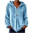 thumbnail image 1 of cocolona Plus Size Velvet Hooded Sweatshirts for Women Button Down V Neck Long Sleeve Hoodies Ruffle Cuff Pleated Fall Winter Tops, 1 of 4