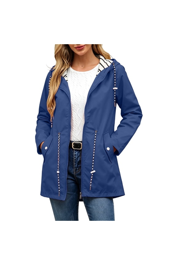 Plus Size Womens Raincoat Lightweight Striped Lined Outdoor Jacket Windbreaker Waterproof Oversized Hiking Outerwear L-5xL