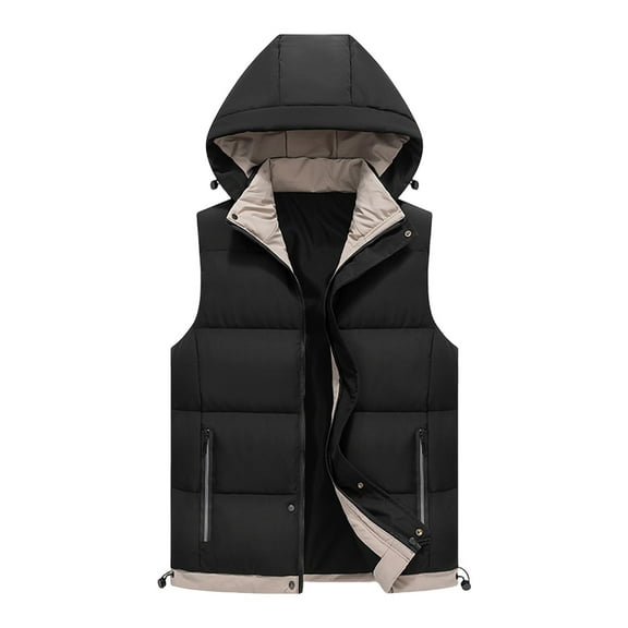 cocolona Puffer Vest for Men Sleeveless Stand Up Collar Down Jacket Winter Thickened Warm Solid Color Coat with Detachable Hooded