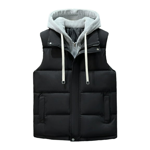 cocolona Puffer Vest for Men Sleeveless Zip Up Down Jacket Winter Casual Thickened Warm Hooded Coat with Pocket