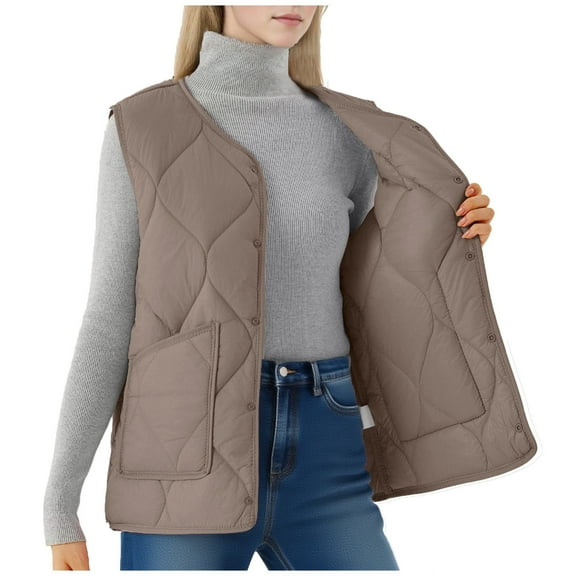 cocolona Puffer Vest for Women Thick Warm Button Sleeveless Quilted Jacket Casual Lightweight Puffer Coats Winter Outfits