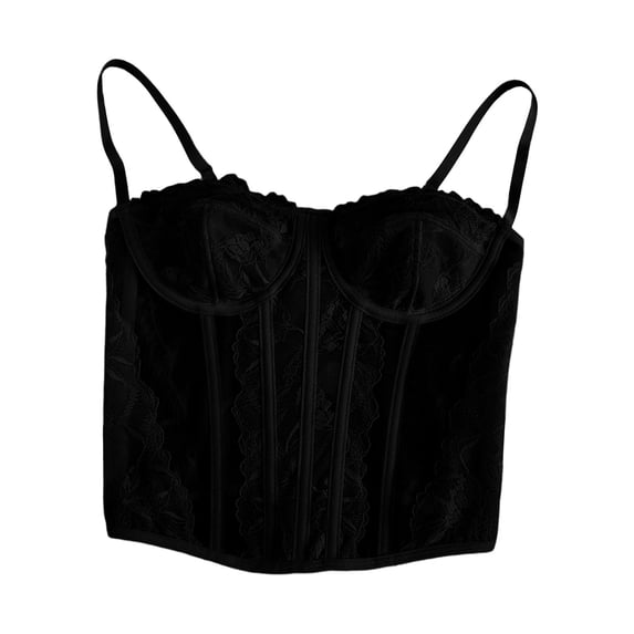 cocolona Push Up Cropped Overbust Corset Lace Floral Textured Sheer Bustier Solid Color Camisole Tops