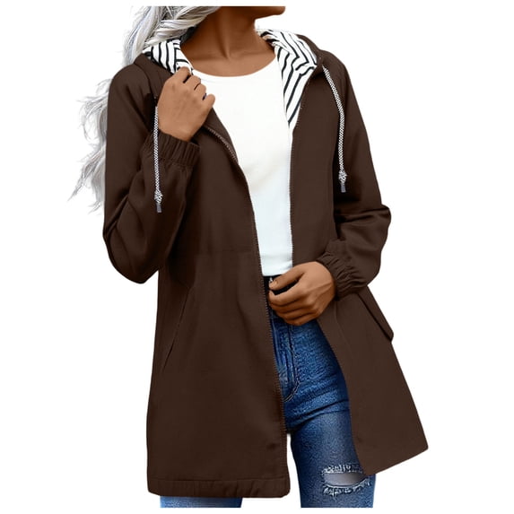 cocolona Rain Jacket Women Lightweight Waterproof Raincoat Long Sleeve Zipper Outdoor Hooded Rain Coat with Pockets