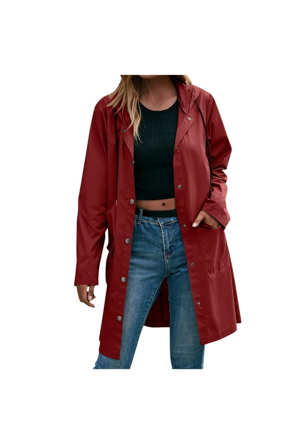 Rain Jackets for Women Waterproof Windproof Long Hooded Rain Coat Outdoor Windbreaker Trench Coat with Pockets