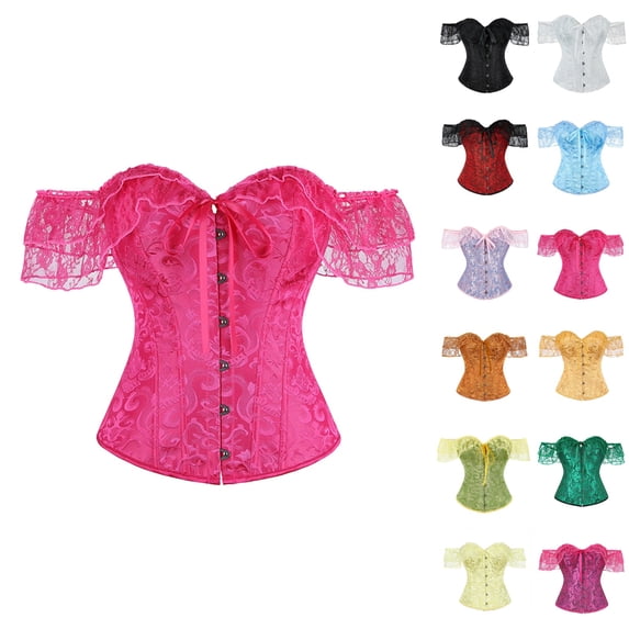cocolona Princess Corset for Women Lace Patchwork Boned Gothic Corset Off the Shoulder Renaissance Corset Tops