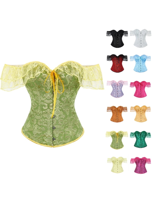 Princess Corset for Women Lace Patchwork Boned Gothic Corset Off the Shoulder Renaissance Corset Tops