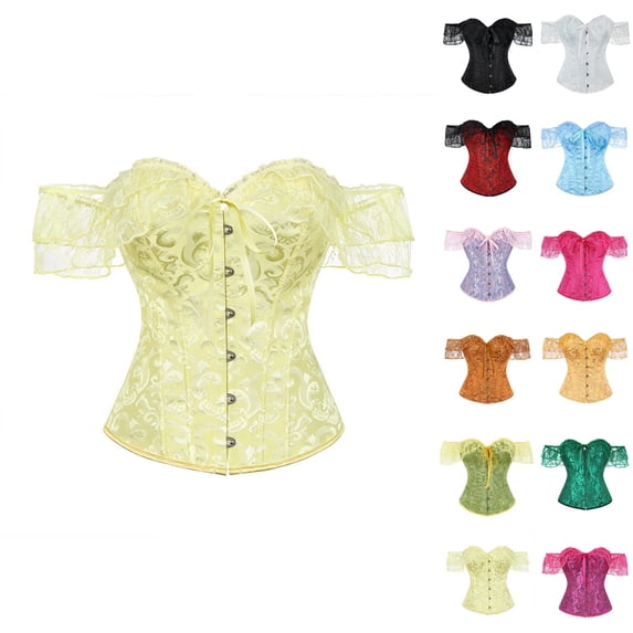 cocolona Princess Corset for Women Lace Patchwork Boned Gothic Corset Off the Shoulder Renaissance Corset Tops