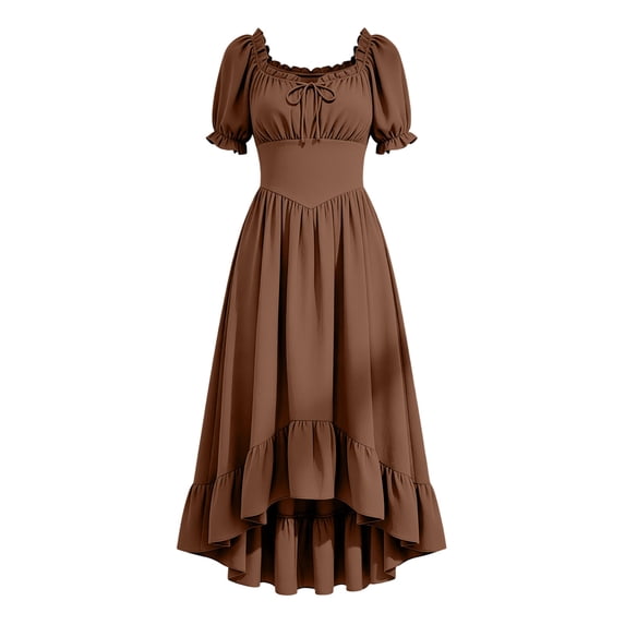 cocolona Renaissance Dress for Women Medieval Waisted Pleated Long Dress Puff Short Sleeve Gothic Vintage Corset Dress