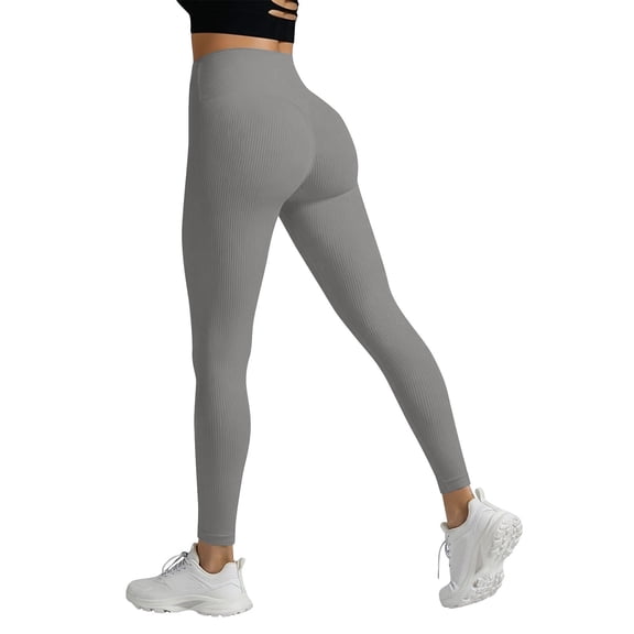 cocolona Ribbed Leggings for Women Fashion Solid Color High Waist Hip Lift Running Workout Yoga Pants