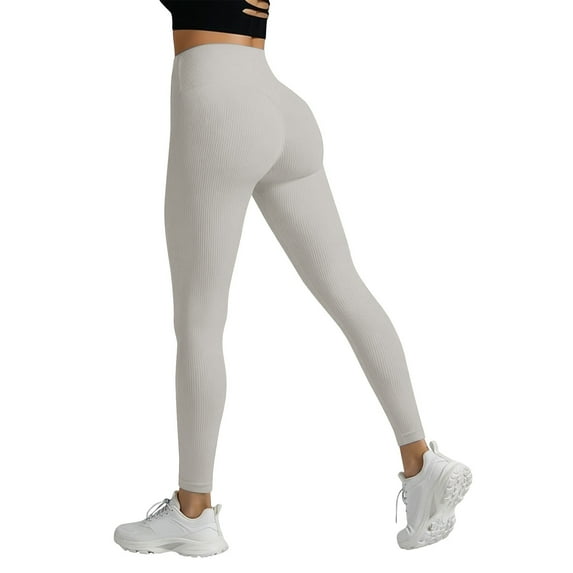 cocolona Ribbed Leggings for Women Fashion Solid Color High Waist Hip Lift Running Workout Yoga Pants