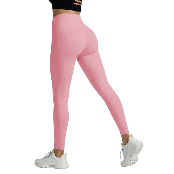 cocolona Ribbed Leggings for Women Fashion Solid Color High Waist Hip Lift Running Workout Yoga Pants