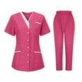 thumbnail image 1 of cocolona Scrubs for Women Set Button V Neck Scrubs Tops and Pants Set Workwear Uniform Hot Pink 2XL, 1 of 3