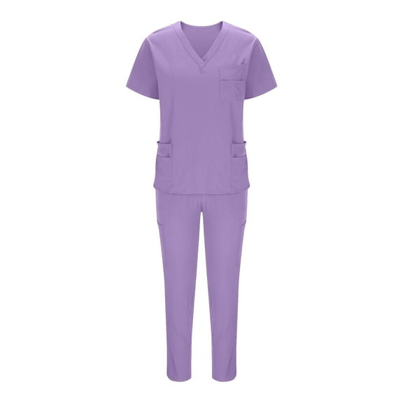 cocolona Scrubs for Women Set - V Neck Short Sleeve Scrubs Tops and Drawstring Pants Work Uniform Sets