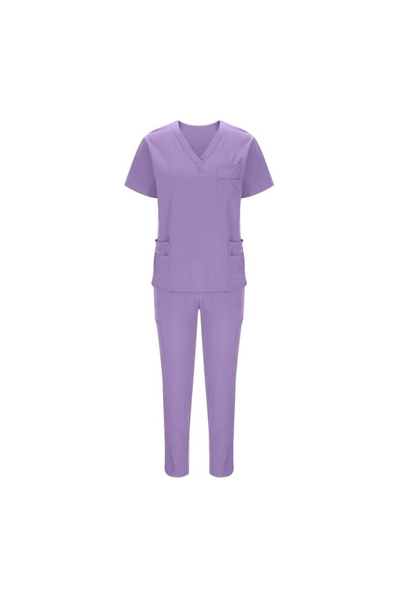 Scrubs for Women Set - V Neck Short Sleeve Scrubs Tops and Drawstring Pants Work Uniform Sets