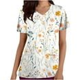 thumbnail image 1 of cocolona Scrubs for Women, V Neck Short Sleeve Scrubs Tops Fashion Casual Floral Print Workwear T-shirts Work Uniform with Pockets, 1 of 4