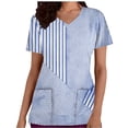 thumbnail image 1 of cocolona Scrubs for Women, V Neck Short Sleeve Scrubs Tops Fashion Casual Stripe Print Workwear T-shirts Work Uniform with Pockets, 1 of 5