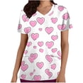 thumbnail image 1 of cocolona Scrubs for Women, V-Neck Short Sleeve Scrubs Tops Valentines Day Workwear Uniform T-shirts with Pockets, 1 of 5