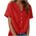 thumbnail image 1 of cocolona Short Sleeve Shirts for Women Summer V Neck Button Half-Open Front Tops Casual Loose Lightweight Blouses, 1 of 7